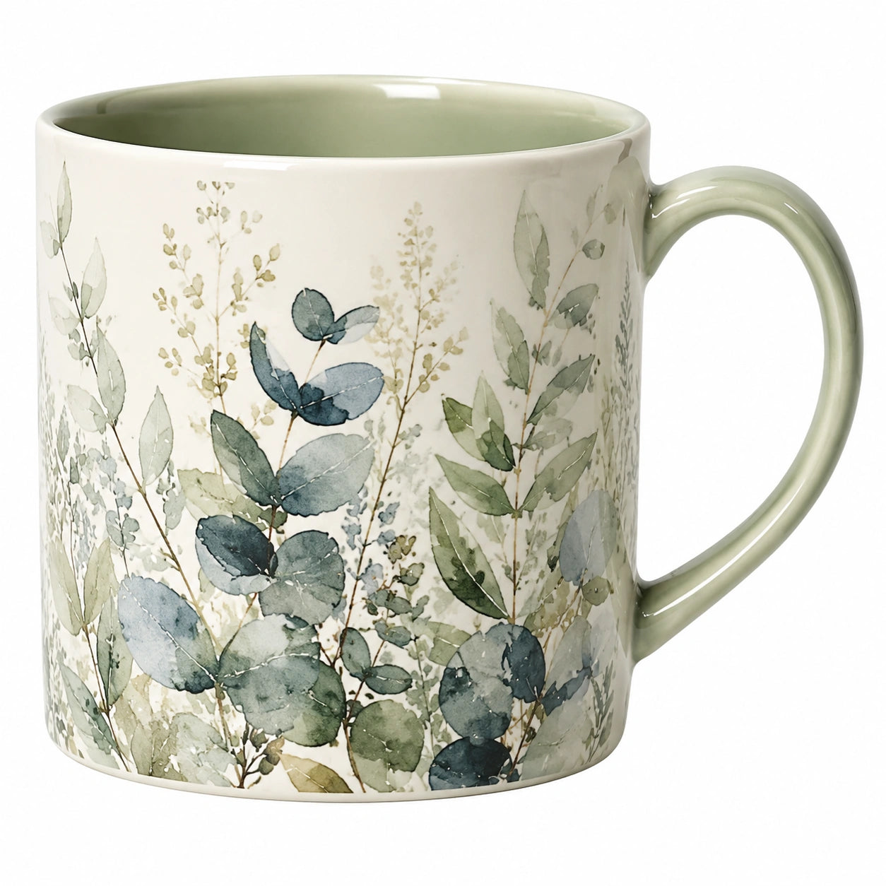 Keramiktasse 400 ml mit Blattdesign Grün