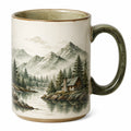 Keramiktasse 320ml mit Landschaftsmotiv in Creme/Grün