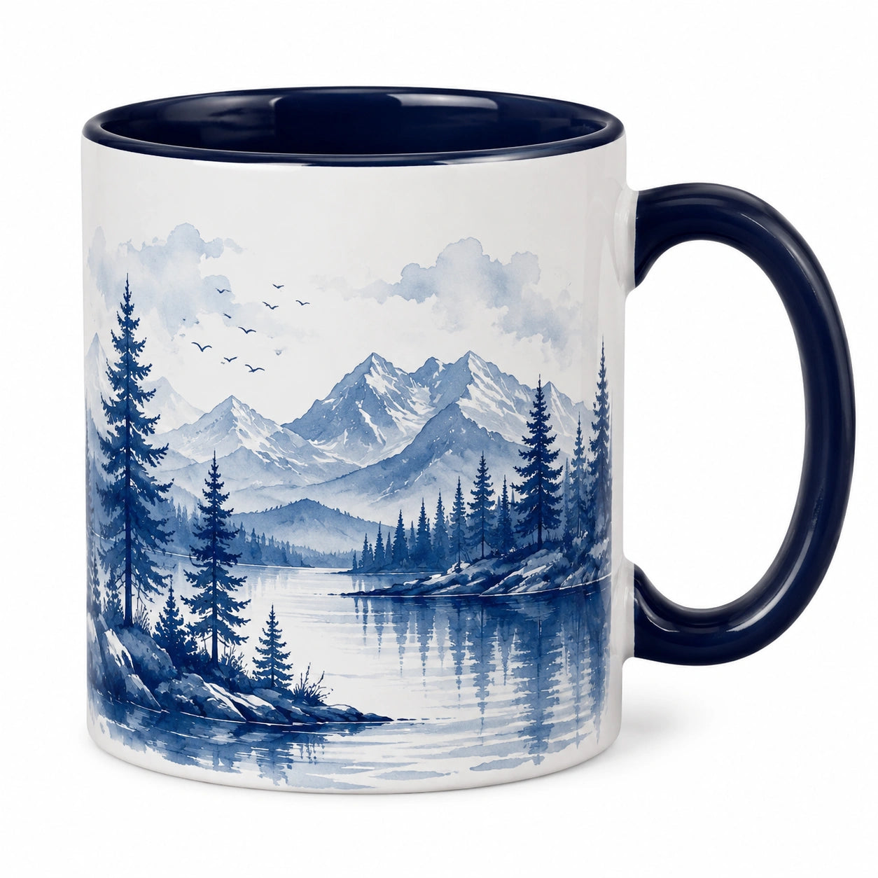 Keramiktasse mit Landschaftsmotiv Blau/Weiß 350 ml