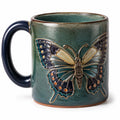 Keramiktasse mit Schmetterlingsdesign, Grün/Blau, 350ml