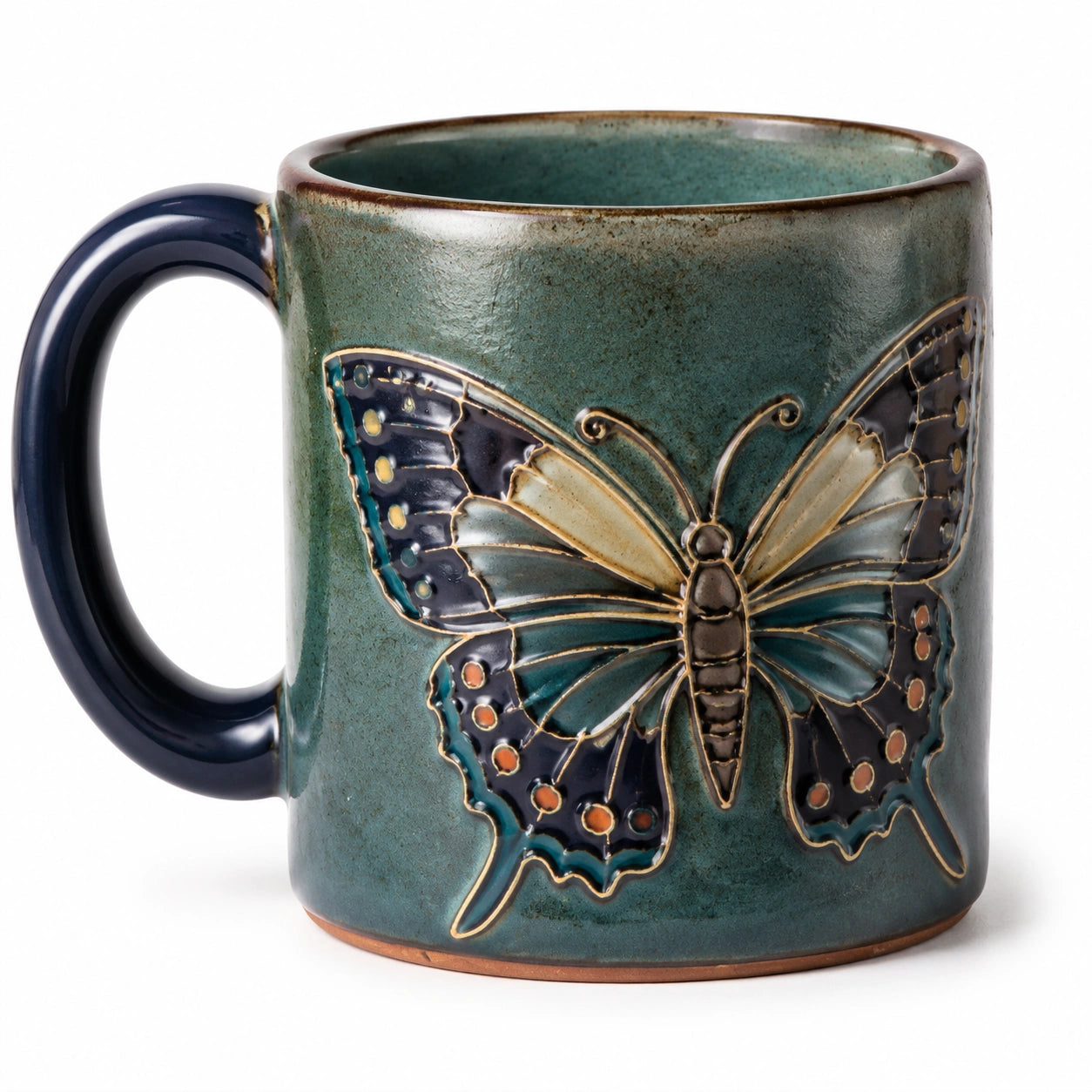 Keramiktasse mit Schmetterlingsdesign, Grün/Blau, 350ml