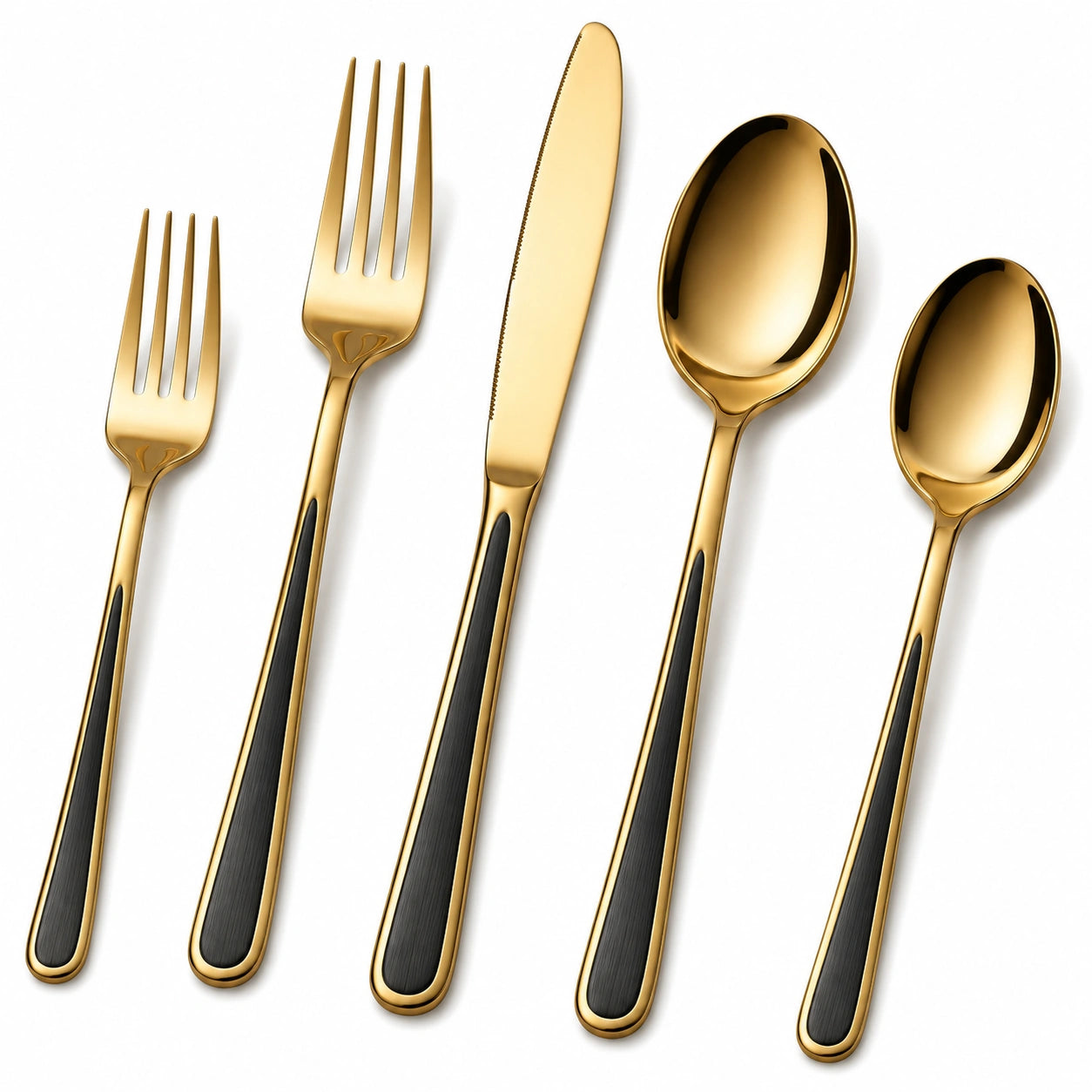 5-teiliges Besteckset Gold Schwarz mit Ergonomischem Design