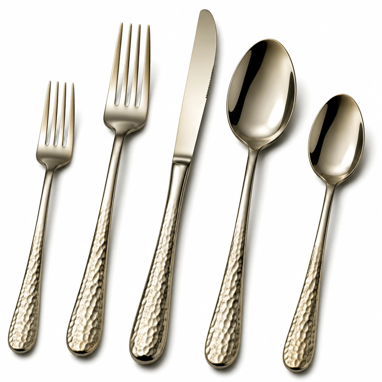 Luxuriöses 5-teiliges gehämmertes Besteckset in Gold