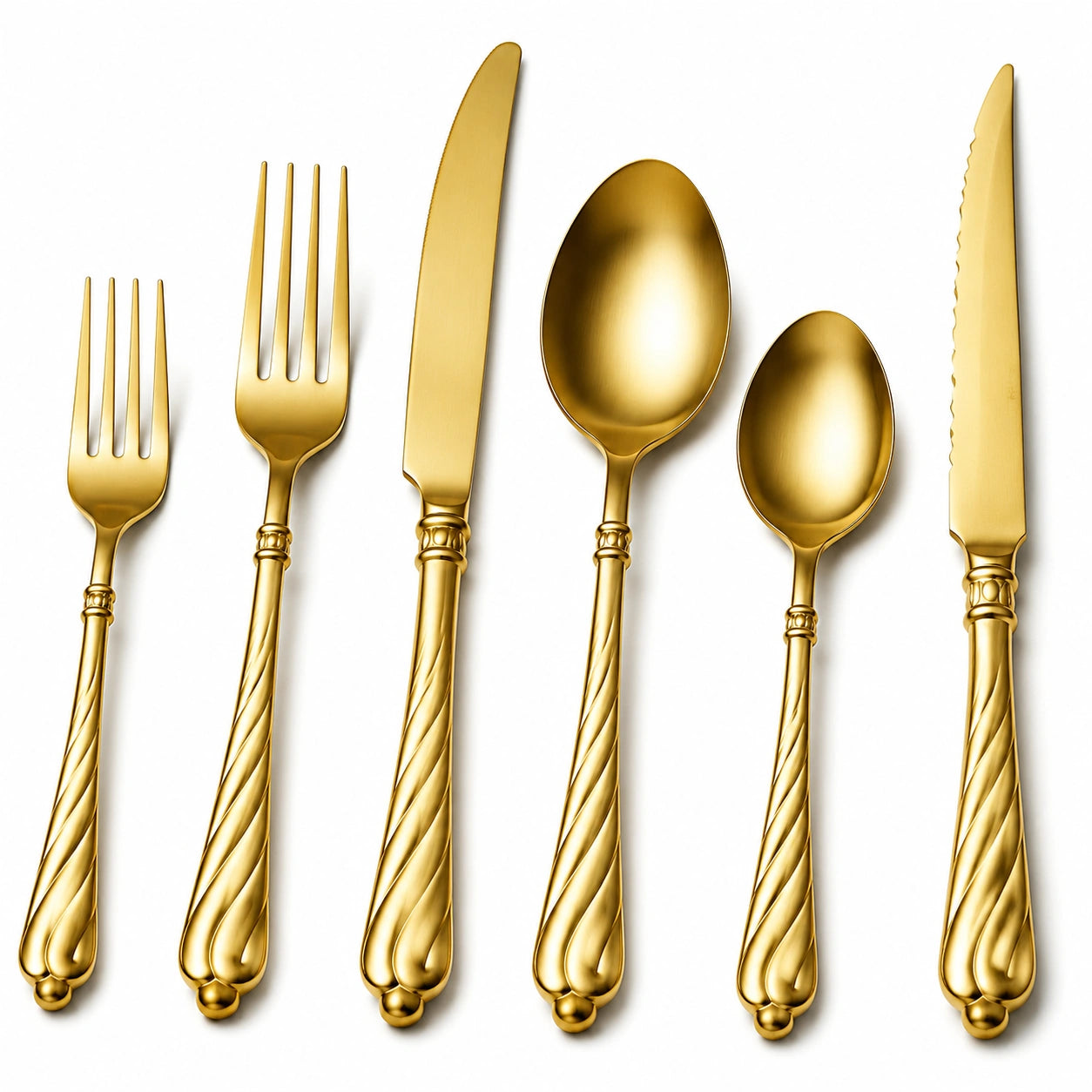 Elegantes vergoldetes Besteckset aus Edelstahl, 6-teilig