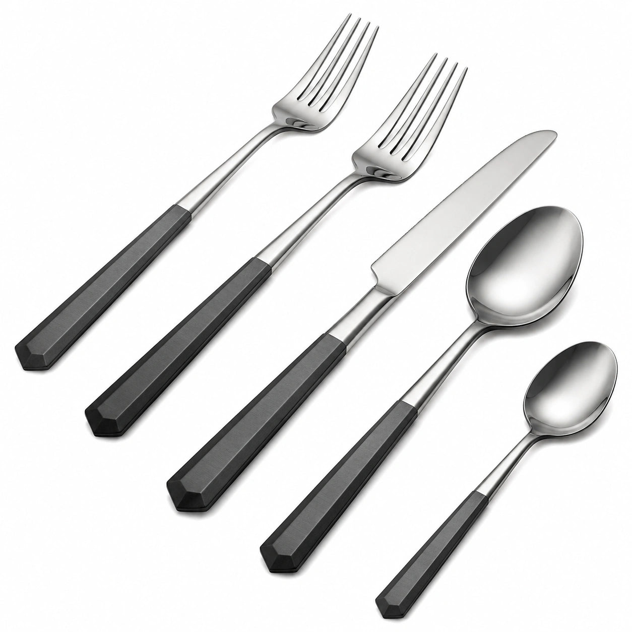 Modernes Besteckset Schwarz/Silber mit Ergonomischen Griffen