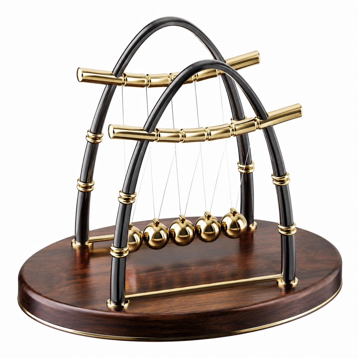 Newton Pendel Kugelspiel Schwarz-Gold mit Holzbasis