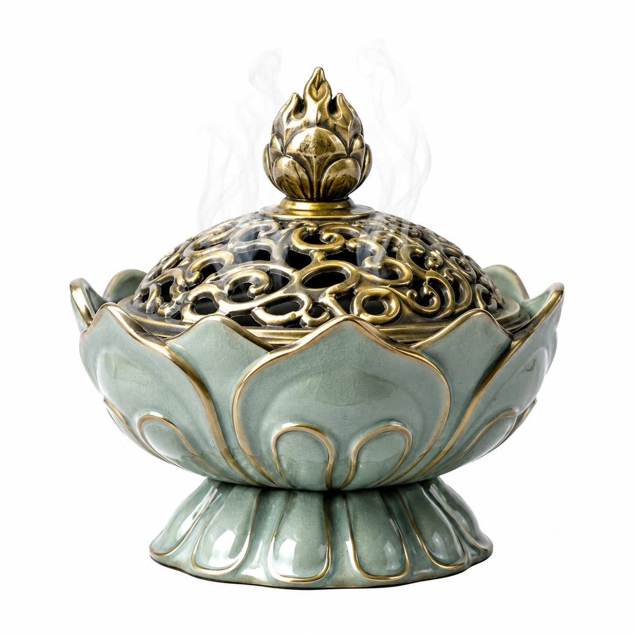 Dekoratives Lotus-Räuchergefäß Grün/Gold