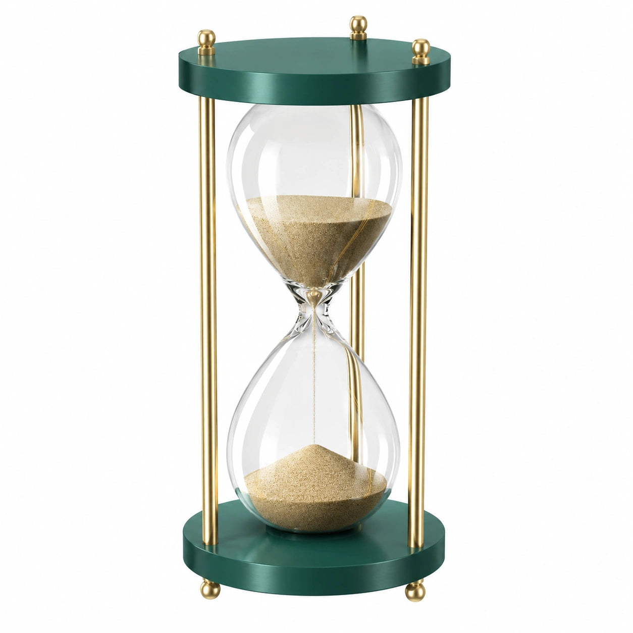 Stilvolle Sanduhr aus Glas mit grün-goldenem Design