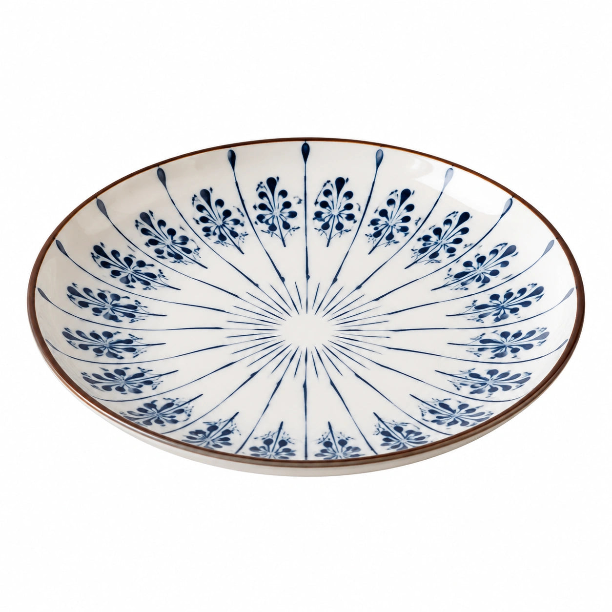 Runder Keramikteller Blau Weiß Floral 25 cm