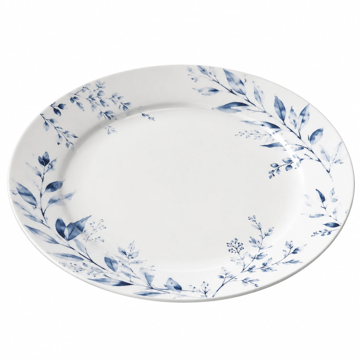 Runder Essteller Blau-Weiß Florales Dekor 30 cm
