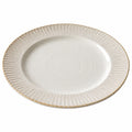 Eleganter Runder Keramikteller mit Rillenmuster, 28 cm, Beige