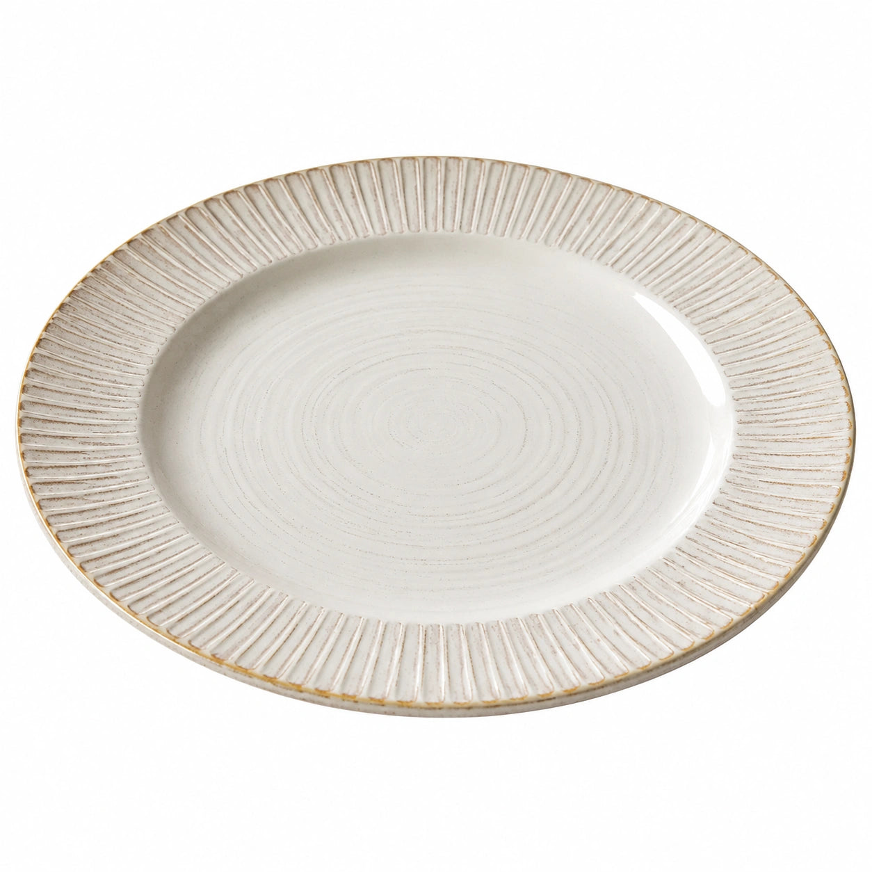 Eleganter Runder Keramikteller mit Rillenmuster, 28 cm, Beige