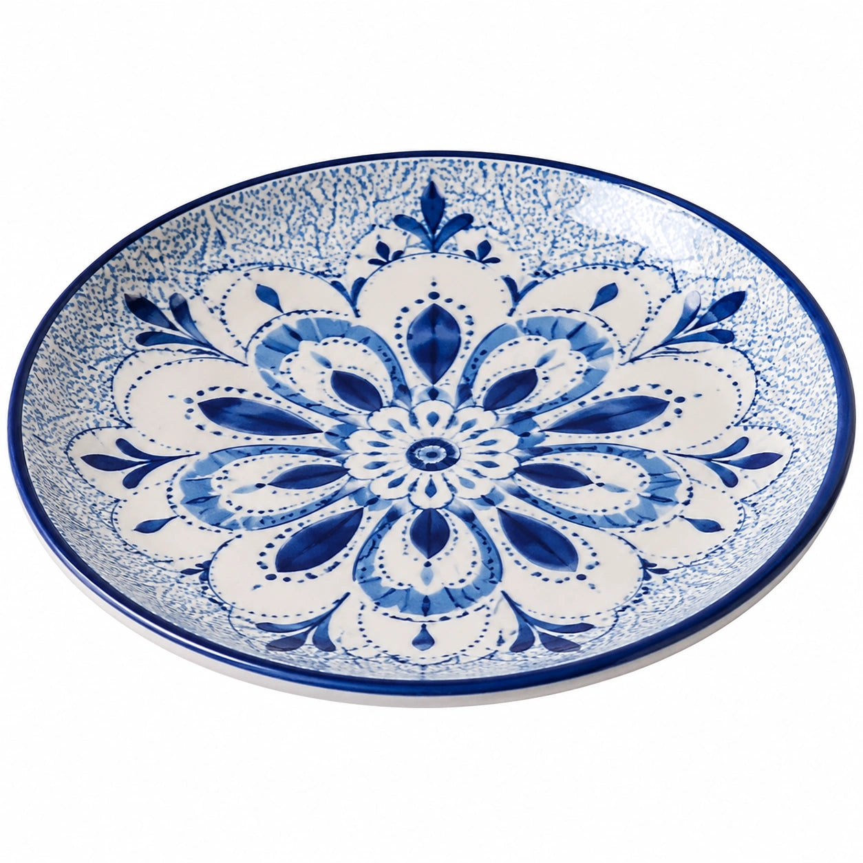 Runder Keramikteller Blau-Weiß 27 cm