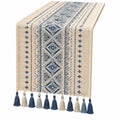 Boho Tischläufer Blau Beige mit Quasten, 180x33cm