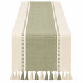Tischläufer Grün Beige mit Quasten 180x30 cm